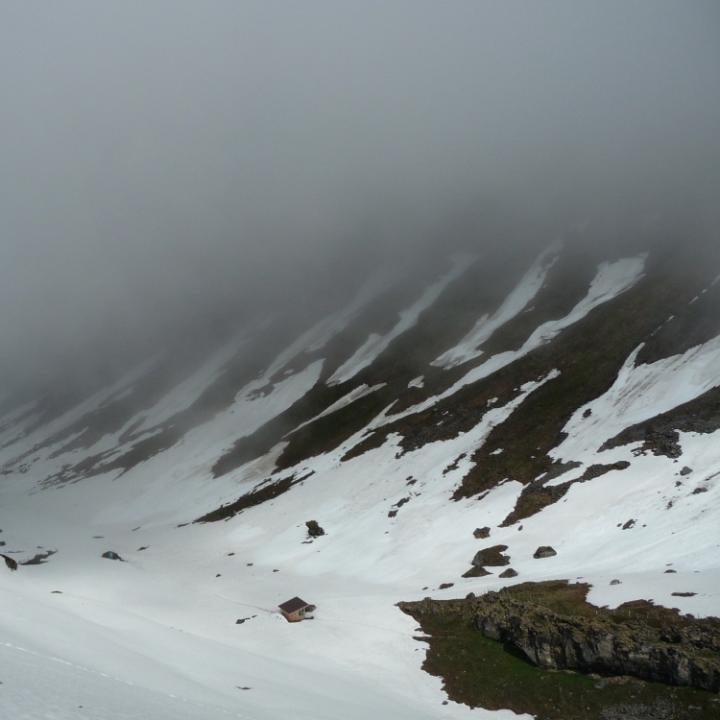 Aussicht auf den Infostand und den Nebel